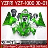Bodys de moto pour Yamaha YZF-R1 YZF-1000 YZF R 1 1000 CC 00-03 Carrosserie 83No.13 YZF R1 1000CC YZFR1 00 01 02 03 YZF1000 2000 2001 2002 2003 Kit de carénage OEM vert blanc blk