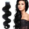 Extension de cheveux de trame de peau bande de vague de corps dans les extensions de cheveux naturel noir ondulé brésilien Remy colle de cheveux humains dans les extensions sans couture