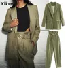 Klkxmyt conjuntos de dos piezas mujeres Inglaterra oficina sólido simple solo botón blazers mujeres chaquetas tops fajas pantalones pantalones mujeres 201030