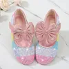 Kids Girls Leather Shoes Sequin Children Casual Sneaker Round-Toe Soft-Sole Flat Princess Crystal Shoes Single Shoe