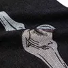 Aolamegs gotische schedel skelet borduur jeans mannen punk mode high street casual recht zwarte denim broek streetwear 0309