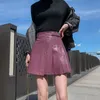 Leather Autumn and Winter 2020 New Fashion Women's Black Short High Waist Show Thin A-line Skirt Y1214