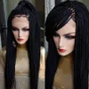 Perruque Lace Front Wig synthétique tressée longue, perruque Micro tresse noire et brune avec cheveux de bébé, résistante à la chaleur pour femmes afro-américaines 9349453