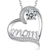 Silver Diamond Mom Heart Necklace Love Pendant Fashion Jewelry Mother Day Gift Will and Sandy