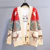 Autumn Women Fashion Séter coreano Jackets ciervos navidad de punto largo suéter de punto de gran tamaño y cárdigans femme 201223