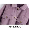 Kpytomoa Women Fashion with Belt Wool Giacca sciolta cappotto vintage a maniche lunghe tasche late