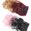 Clips In Hair Extension Body Wave 22" Hair Extension Clip For Women Synthetic Hair Extensions Brown 613# Ombre Color