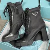 black high heel combat boots