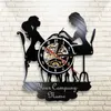 Montre murale personnalisée Salon reloj pared avec le nom de votre entreprise duvar saati Vinyl Record Black Wall Clock Beauty Shop Decor LJ201208