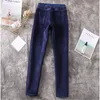 Kobieta Dżinsy Plus Rozmiar Soft Córecka Aksamitna Zimowe Ciepłe Spodnie Wysokiej Talii Patch Pracy Stretch Skinny Ołówek Spodnie Denim Ladies LJ201030