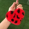 Cute Plush Leopard Love Heart Pendant Fashion Creative Ornaments Peach Heart-shaped Car Keychain Rabbit Fur Women Gift Key Rings