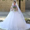 Plus Dubai Arabic Size Princess Ball Gown Dresses Sheer Neck Lace Applique Long Sleeve Wedding Dress Bridal Gowns Robe De Mariage s