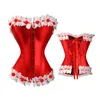 Bustiers Corsets Red Lolitaセクシーな女性フリルコルセットビーチエハロウィーンコスチュームレースアップランジェリーオーバーバストトップボディシェーパーウエストトレーナーSI