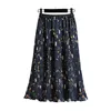 Plus Size Skirts for Women 4xl 5xl 6xl Flexible Waist Print Summer New Small Flowers Loose Thin Pleated Chiffon Skirt T200712