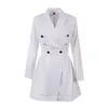 Женщины Сексуальные оценочные отвороты белый двойной грудь платок элегантное короткое мини -платье офис офис Леди Блэйзер платья шикарные vestidos t200320