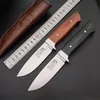RW Survival Straight Knife D2 Satin Drop Point Blade Full Tang Rosewood Handle Fixed Blades Knives With Leather Sheath1806641