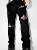 Designer Slim leg pant Printed Mens Jeans Hip Hop black Pants Style hole Fashion Skinny Club Clothing regular3031