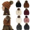 Vrouwen massief stiksels met bal pluche hoeden haak brei cross mutie cap chunky pom pom winter warme hoed sombrero mujer