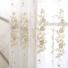 Tiyana Europe Gold Luxury Sheer Gardiner Kök Beige Tulle Window Drapes Rose Broderi Vardagsrum Sovrum Inredning ZH001X Y200421