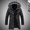 Los hombres gruesos de invierno Parkas largas abrigo de los hombres al aire libre chaquetas cortavientos calientes para hombre Casual con capucha cuello de piel abrigos largos Outwear 201114