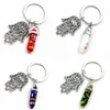 10 Colors Natural hexagon crystal pillar keychain Tassel keychains Palm Shape Key Chain Different Colors Of Tassels Key Ring Pendant