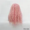 Pink Color Kinky Curly Synthetic Hair LaceFront Wig HD Transparent Spets Frontal Perruques de Cheveux Humains Wigs 1935-2335#283Z