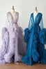 Халат для роскоши Женщины фиолетового пера Полной длиной Женской нижнего белье Nightgown Пижама Пижама Женской платье халат Nightwear