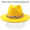 Fedora de cadena dorada para mujer, sombrero de ala ancha para hombre, Color sólido, Jazz, sombrero de copa, Otoño Invierno, nuevo Panamá, sombrero de caballero, sombreros de vaquero para iglesia