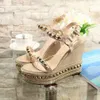 Sexy Women High Heels Rivets Sandal Studs Wedge Platform Sandals Fashion Ladies Wedge Cataclou Sandals Spikes Rivets Studded Shoe with box