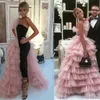 Black Pink Prom Dresses 2021 Modest Overskirt Pleats Jumpsuit Custom Made Ruffles Floor Length Tulle Formal Evening Party Gowns 401 401