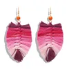 Boucles d'oreilles en fil de coton tissé de couleur dégradée pour femmes, boucles d'oreilles en macramé avec pompon perlé tissé à la main, bijoux bohème, goutte 218t