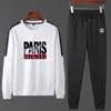 2020 printemps nouveau pulls costume hommes décontracté coréen pull col rond haut et pantalon long deux pièces ensemble mode impression costume de sport LJ201117