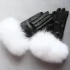 Fünf Finger Handschuhe Maylofuer echte Schaffell Leder Touchscreen Haarmanschetten Frauen warm im Winter Black313p