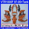 Blk orange Fairing For HONDA SuperHawk VTR1000 F 1997 1998 1999 2000 2001 56HM.216 VTR 1000 F 1000F VTR1000F 97 98 99 00 01 05 Body+Tank