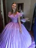 Lavender Pleat Ruched Sweet 16 Dresses Prom Ball Suknia Quinceanera Dress 2021 Off the Ramię Big Bow Sweet 15 Girls Party Formal Pageant