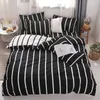 Bomullsängar uppsättning 4st med duvet täckt lakan kudde Barn Stripe sängkläder Set King Queen Full Twin Size LJ200818