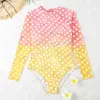 Womens Swimwear Gradient Color Mesh Long Sleeve One-piece Sexy Swimsuit Fashion Charming Beach Girls Wear ZM9X