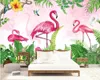 Beibehang anpassad tapet handmålad grön liten förfriskning landskap flamingo vardagsrum soffa tv -bakgrund 3d wallpape