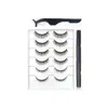 Erstaunliches selbstklebendes Eyeliner-Wimpern-Set, 6 Paar, handgefertigt, dick, natürlich, gefälschte Wimpern, kein Kleber, magnetisch, mit Eyeliner + Pinzette, DHL