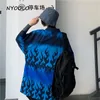 NYOOOLO Harajuku estilo azul Chama solta Camisa de namorado de verão de rua de rua curta Cardigan Camisa masculina Men Clothingtop T200322