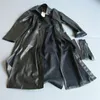 Cool PU Leather Long Jacket Nieuwe herfst vrouwen losse riem windschepen trench jas slanke veer