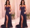 Sexy Side Slit Prom Dresses Mermaid Lace Applique Beaded Sweetheart Neckline Sweep Train Custom Made Evening Party Gowns Vestidos