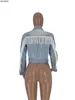 Kadın Sonbahar Kış Püskül Ekleme Yarasa Kollu Jean Ceketler Degrade Tam Kollu Denim Aktif Giyim Yüksek Sokak Ceket LJ200813