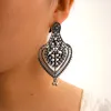 Dangle & Chandelier Vintage Silver Color Heart Drop Dangle Earrings for Women Tassel Hollow Geometry Alloy Metal Indian Gypsy Jewelry