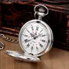 Jameker New Fashion Roman siffror Dial Mechanical Pocket Watch Män unika ihåliga Steampunk Silver Mechanical Clock Watch Chain T200502