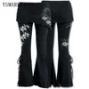 Ysmarket S-5xl Mulheres 2 em 1 Boot Cut Leggings Plus Size Micro Skirt Calças Gothic Punk Lace Up Bell Bottom Leggings E22045 201228