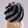 女性の冬の暖かいリアルレックスのウサギの毛皮の帽子雪の帽子sは女の子ニットスカーリービーニー自然ふわふわ211228