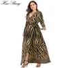 Casual klänningar 5xl 6xl plus size vinterklänning långärmad kvinnor v hals randig leopard tryck maxi bälte split wrap234v