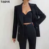 TAOVK Abiti da donna Tailleur pantalone femminile Office Lady Set formale da lavoro Uniforme Abbigliamento da lavoro Blazer Camis Top e pantaloni Set 3 pezzi 220105