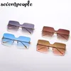 Solglasögon Rimless Square Women Overdimensionerade ramlösa solglasögon för damer Fashion Big Frame Solglass Trendy Personality287T